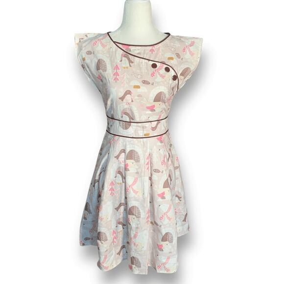 Retrolicious Penguin Polar Bear Igloo Print Fit And Flare Mini Dress Pink Small - Picture 2 of 14